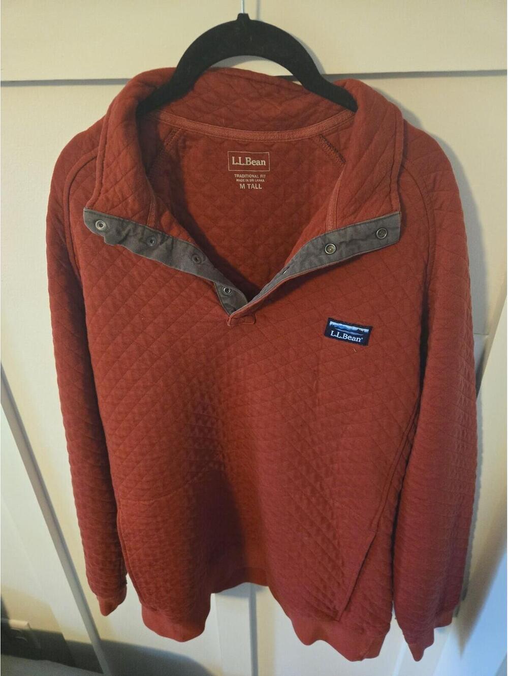 L.L.Bean Men's Quilted Snap-Neck Pullover Sweater - Burnt Orange - Medium Tall